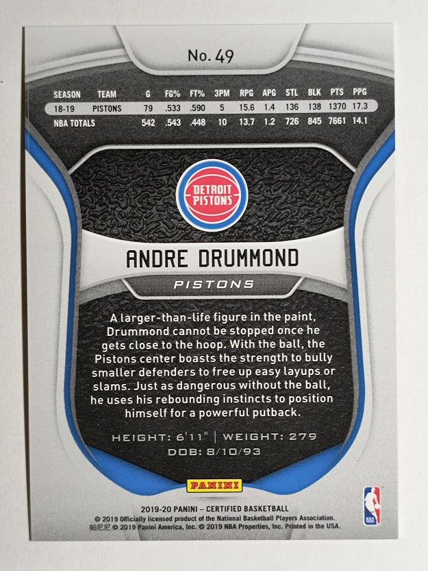 2019-20 Certified Mirror Red #49 Andre Drummond