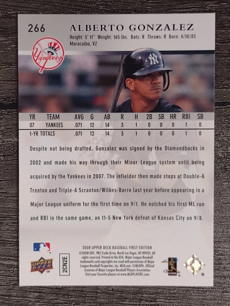 2008 Upper Deck First Edition #266 Alberto Gonzalez RC