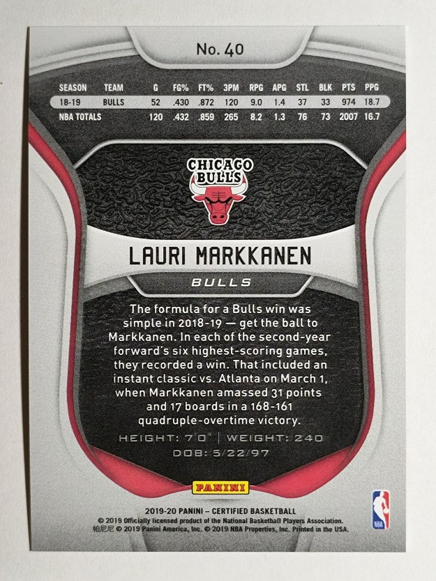 2019-20 Certified Mirror Red #40 Lauri Markkanen