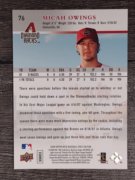 2008 Upper Deck First Edition #76 Micah Owings