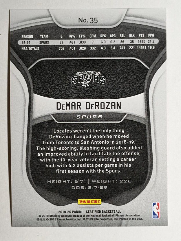 2019-20 Certified Mirror Red #35 DeMar DeRozan
