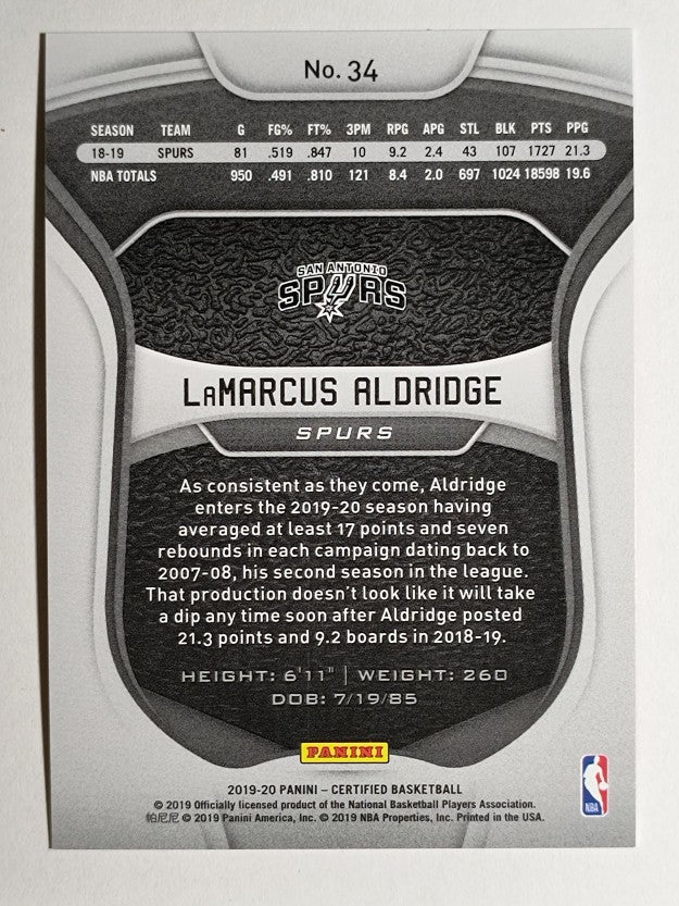 2019-20 Certified Mirror Red #34 LaMarcus Aldridge
