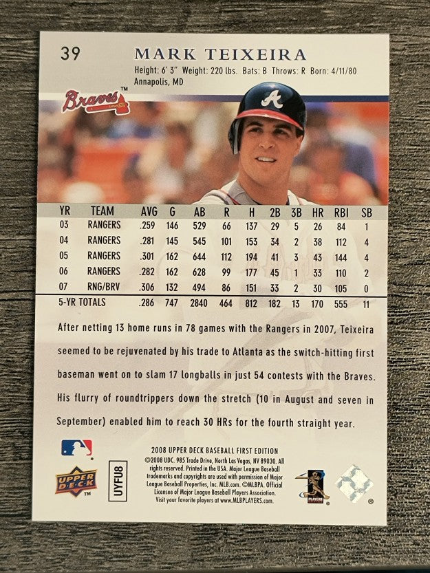 2008 Upper Deck First Edition #39 Mark Teixeira