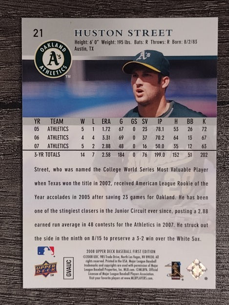 2008 Upper Deck First Edition #21 Huston Street