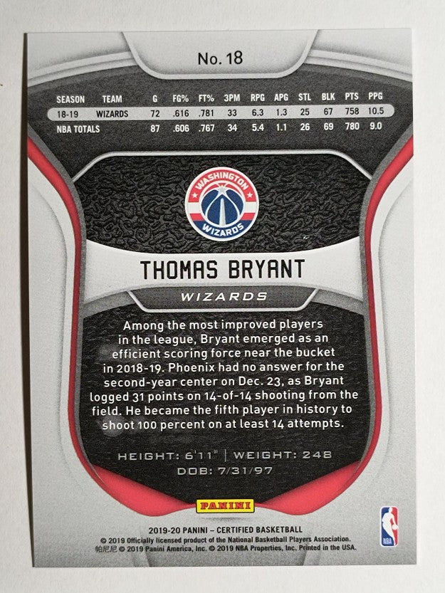 2019-20 Certified Mirror Red #18 Thomas Bryant
