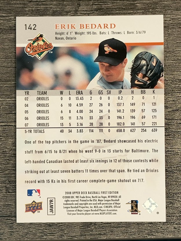 2008 Upper Deck First Edition #142 Erik Bedard