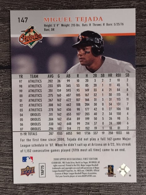 2008 Upper Deck First Edition #147 Miguel Tejada