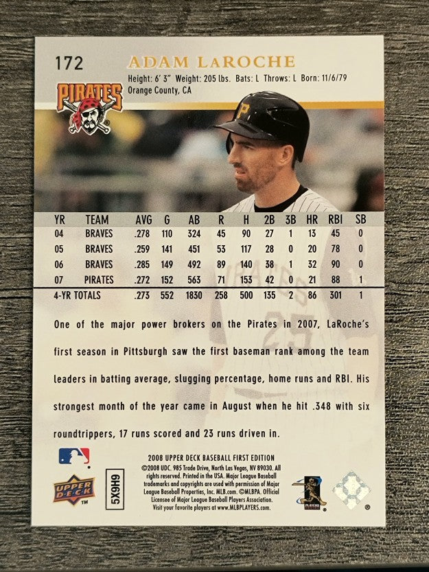 2008 Upper Deck First Edition #172 Adam LaRoche
