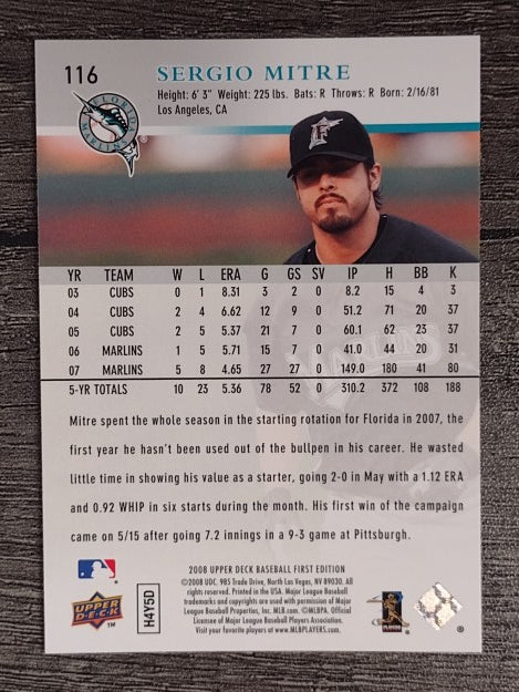 2008 Upper Deck First Edition #116 Sergio Mitre