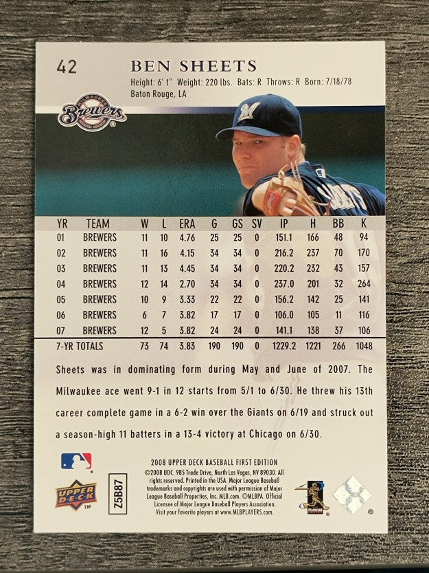 2008 Upper Deck First Edition #42 Ben Sheets