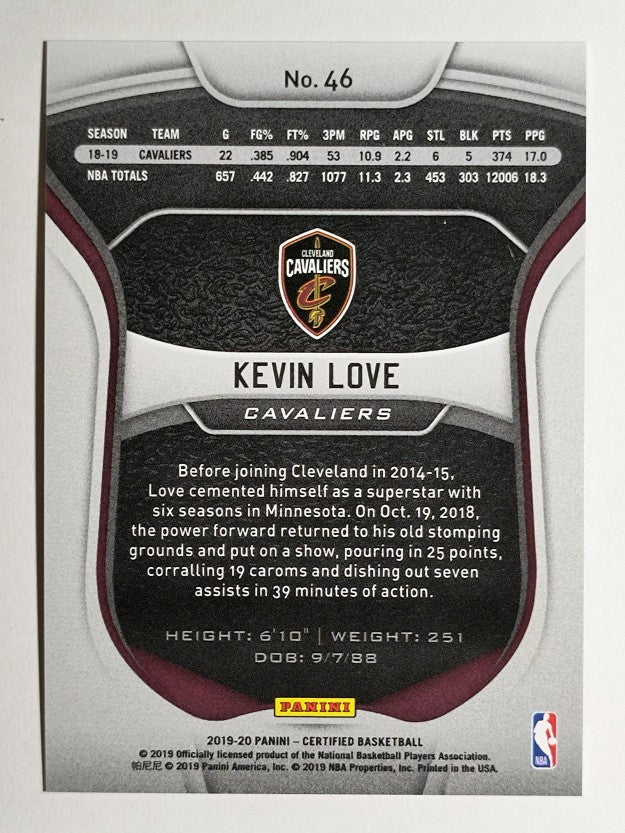 2019-20 Certified Mirror Blue #46 Kevin Love