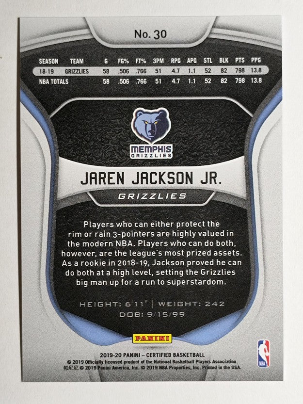 2019-20 Certified Mirror Blue #30 Jaren Jackson Jr.