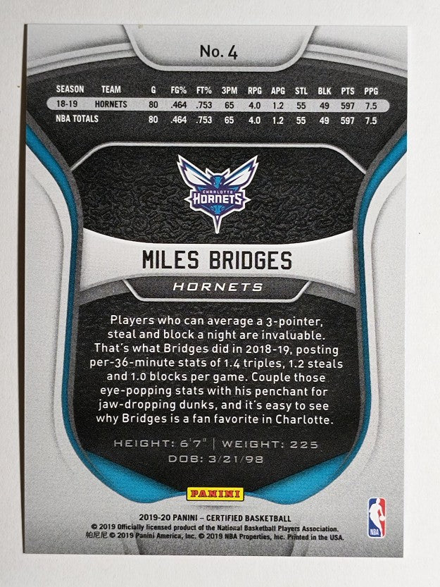 2019-20 Certified Mirror Blue #4 Miles Bridges