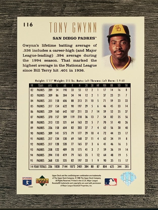 1996 Upper Deck #116 Tony Gwynn YH