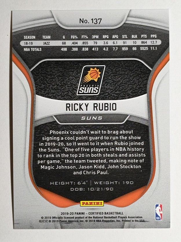 2019-20 Certified Mirror Blue #137 Ricky Rubio