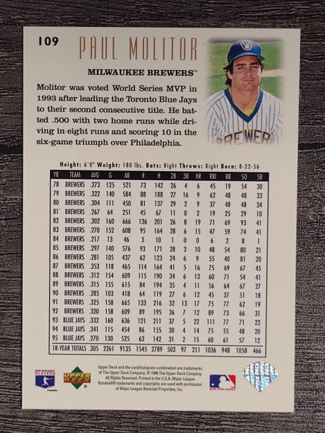 1996 Upper Deck #109 Paul Molitor YH