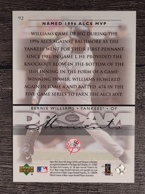 2002 Upper Deck Honor Roll #92 Bernie Williams
