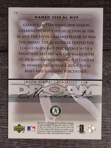 2002 Upper Deck Honor Roll #72 Jason Giambi