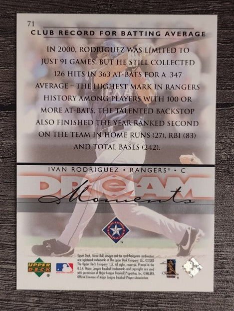 2002 Upper Deck Honor Roll #71 Ivan Rodriguez