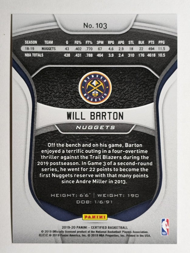2019-20 Certified Mirror Blue #103 Will Barton