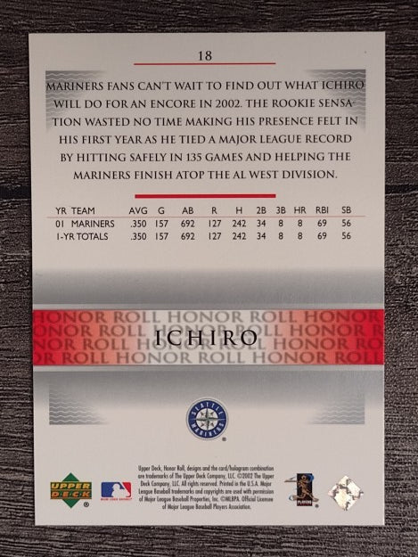 2002 Upper Deck Honor Roll #18 Ichiro Suzuki ALD9