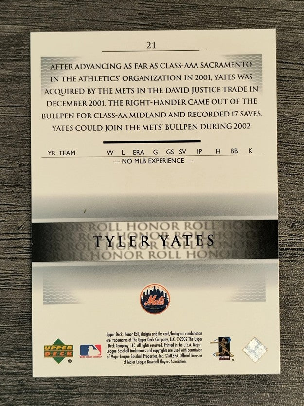 2002 Upper Deck Honor Roll #21 Tyler Yates PD9 RC