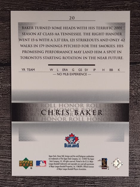 2002 Upper Deck Honor Roll #20 Chris Baker PD9 RC