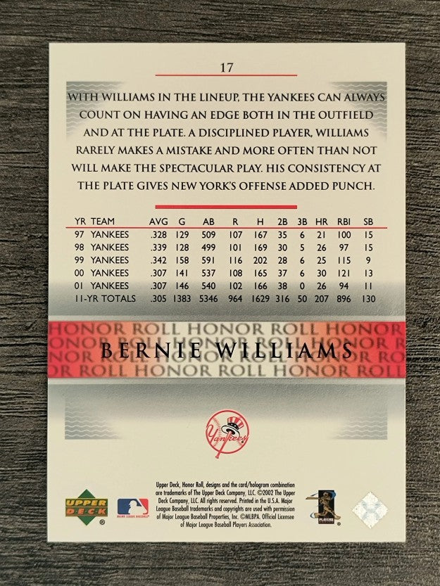 2002 Upper Deck Honor Roll #17 Bernie Williams ALD9