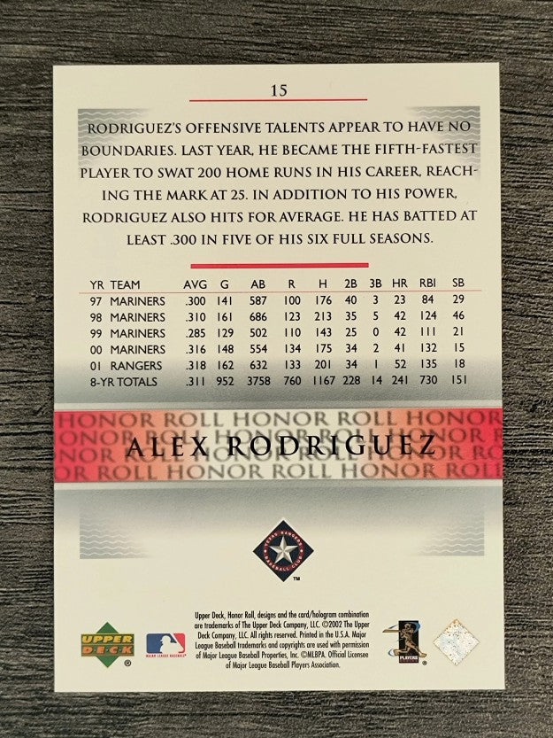 2002 Upper Deck Honor Roll #15 Alex Rodriguez ALD9