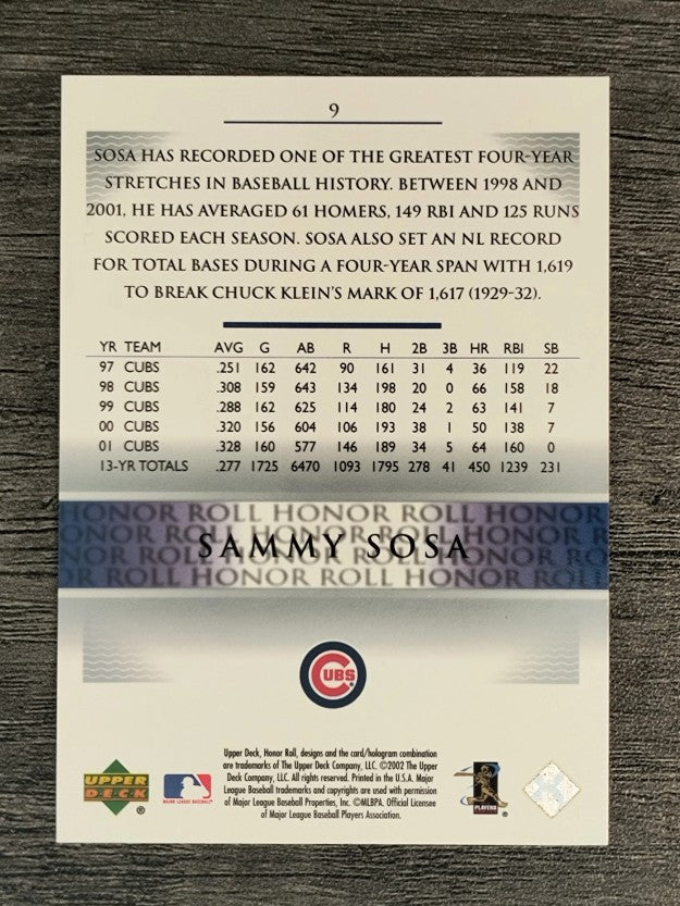 2002 Upper Deck Honor Roll #9 Sammy Sosa NLD9