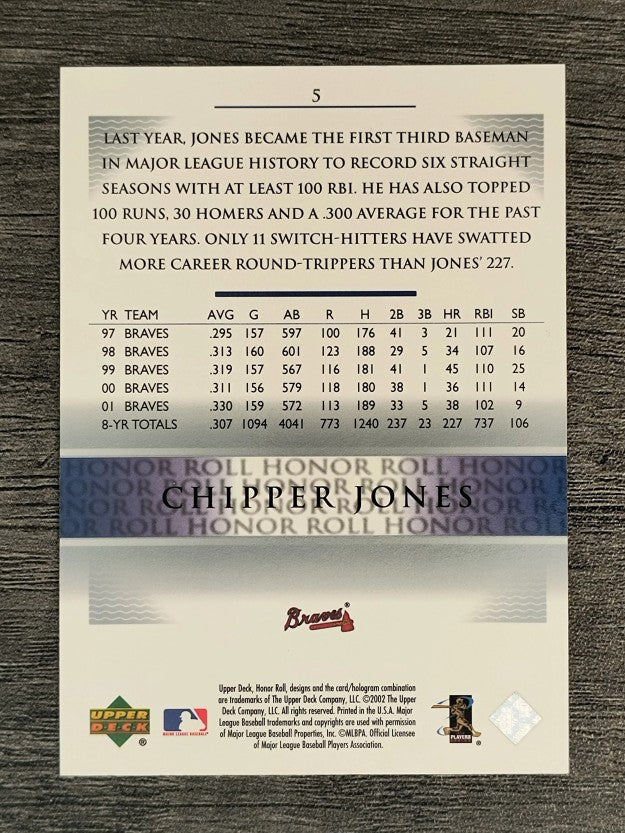 2002 Upper Deck Honor Roll #5 Chipper Jones NLD9