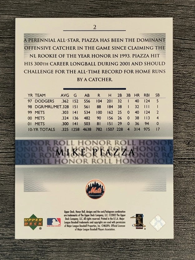 2002 Upper Deck Honor Roll #2 Mike Piazza NLD9