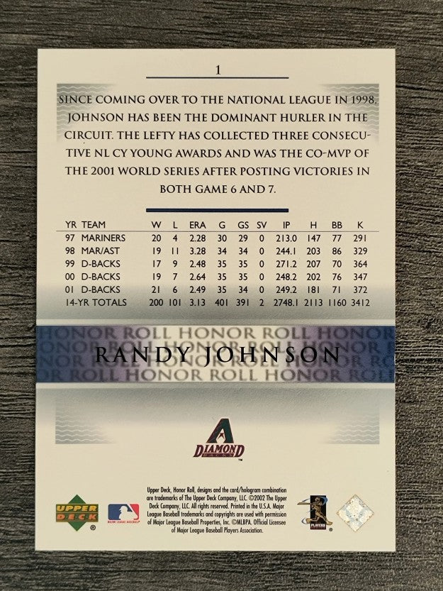 2002 Upper Deck Honor Roll #1 Randy Johnson NLD9