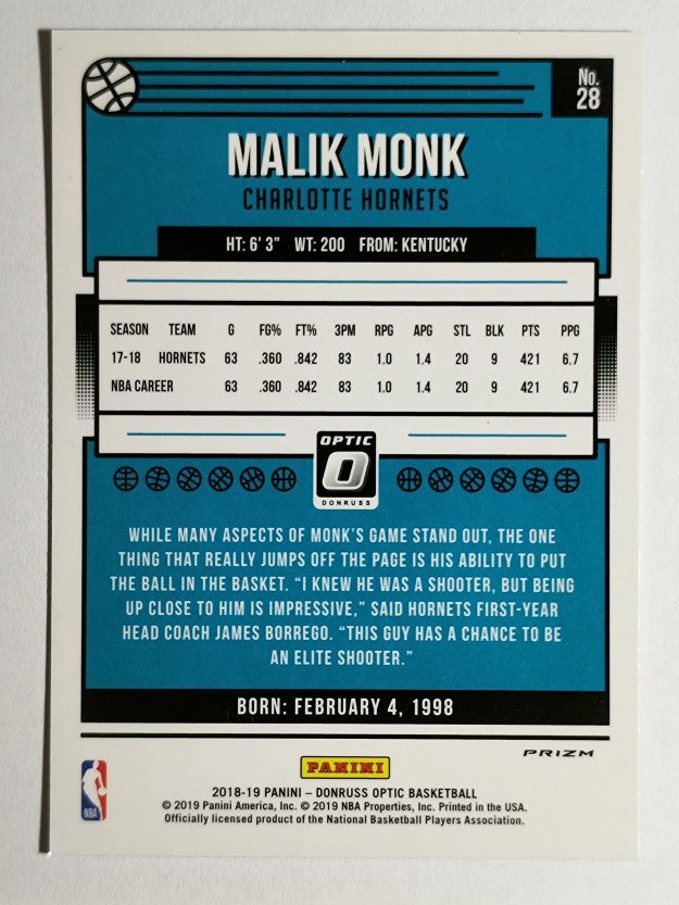 2018-19 Donruss Optic Blue Velocity #28 Malik Monk