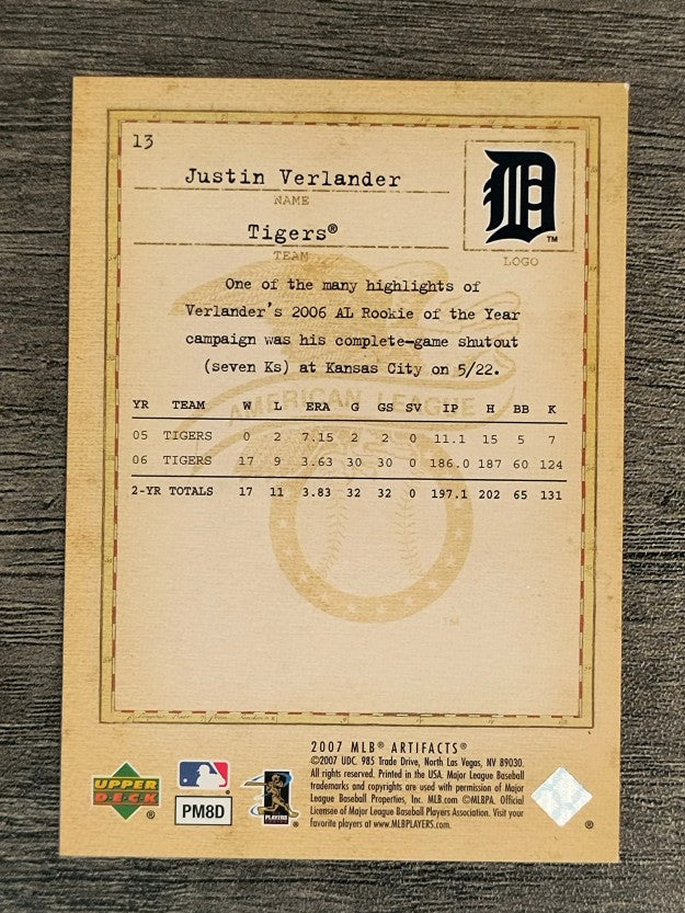 2007 Artifacts #13 Justin Verlander