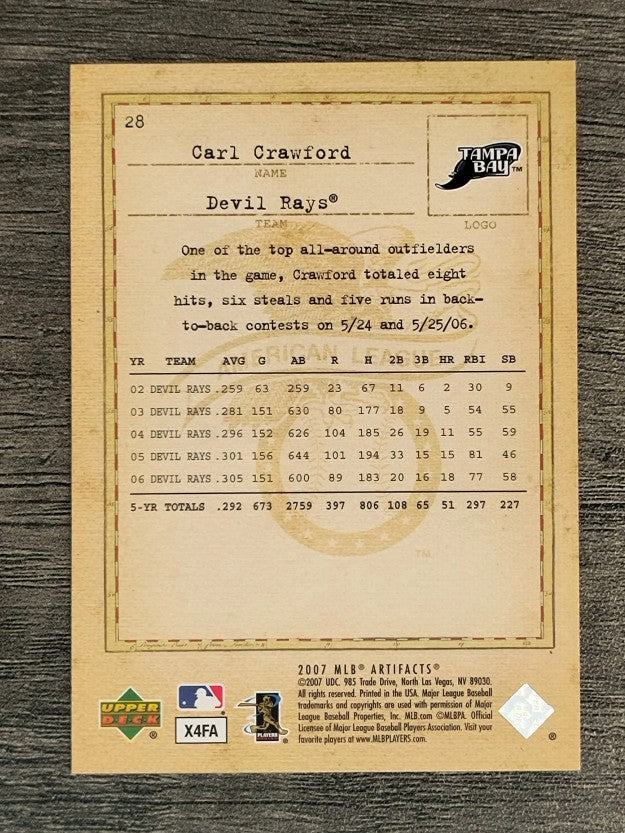 2007 Artifacts #28 Carl Crawford