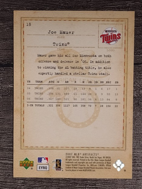 2007 Artifacts #18 Joe Mauer
