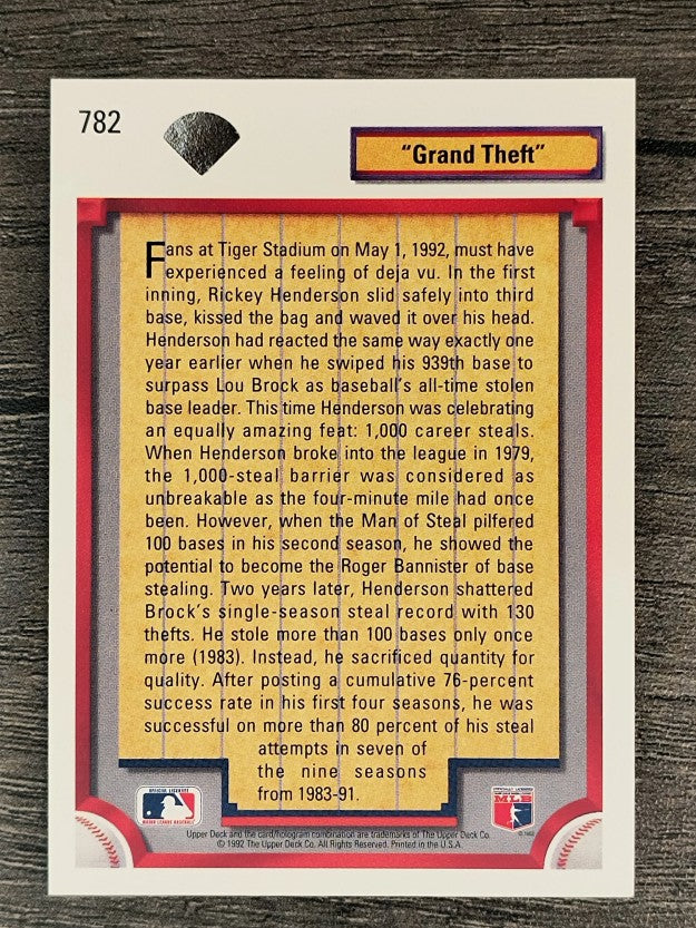 1992 Upper Deck #782 Rickey Henderson 1000