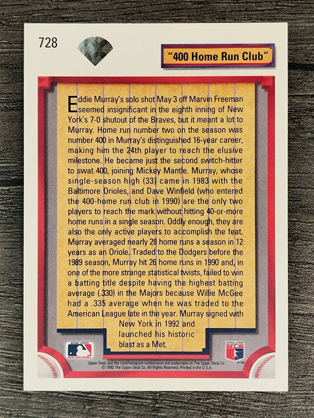 1992 Upper Deck #728 Eddie Murray 400 HR