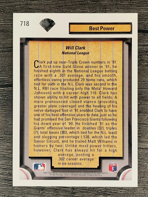 1992 Upper Deck #718 Will Clark DS
