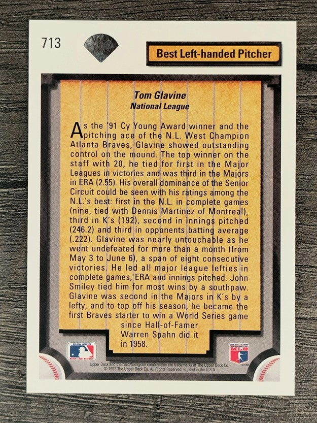 1992 Upper Deck #713 Tom Glavine DS