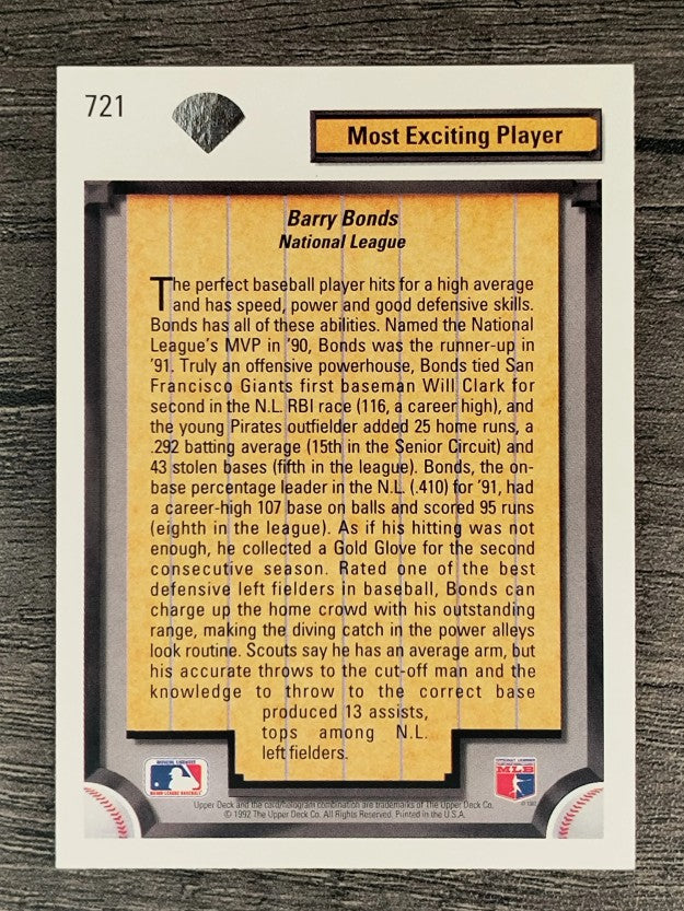1992 Upper Deck #721 Barry Bonds DS