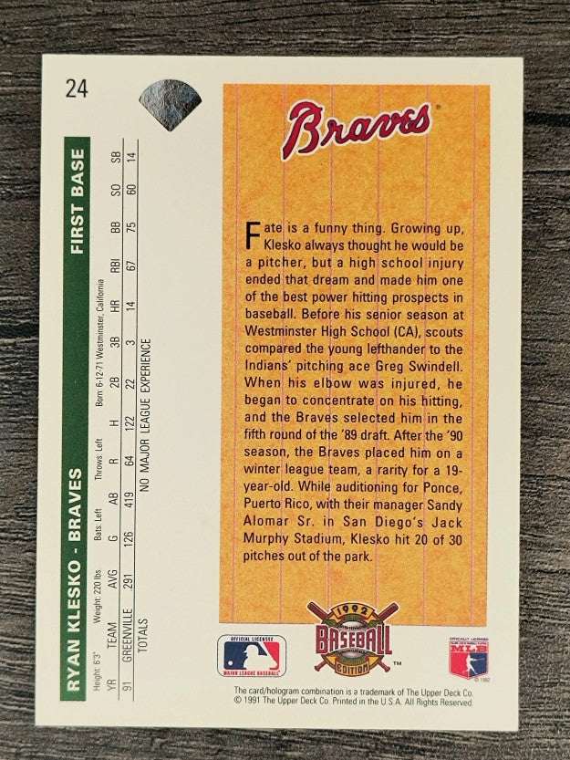 1992 Upper Deck #24 Ryan Klesko