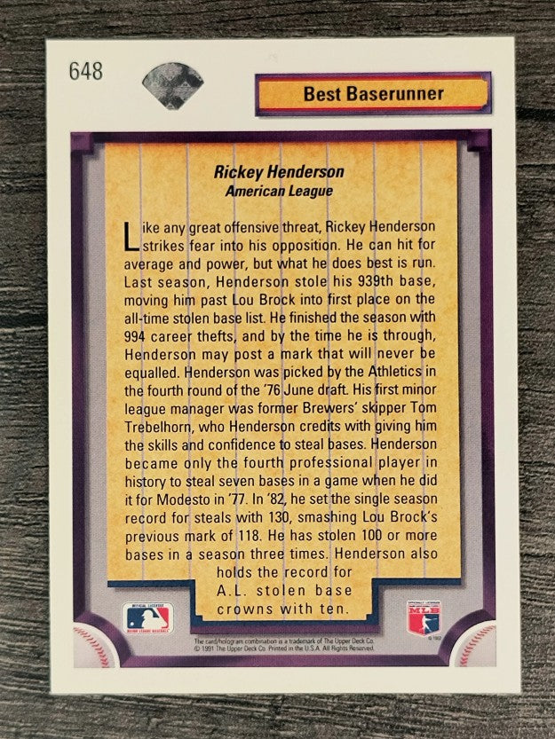 1992 Upper Deck #648 Rickey Henderson DS