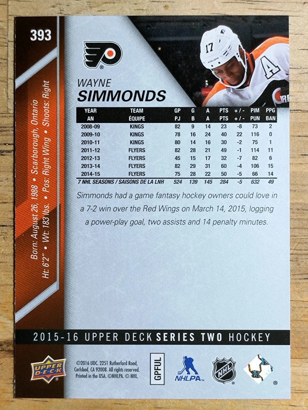 2015-16 Upper Deck #393 Wayne Simmonds