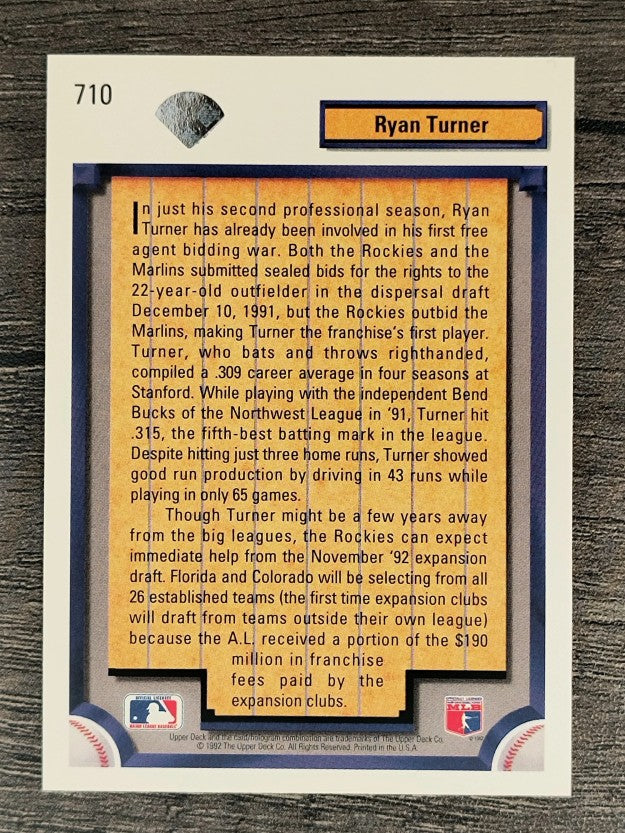 1992 Upper Deck #710 Ryan Turner RC