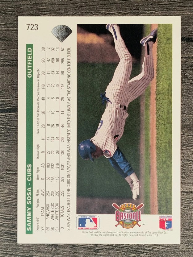 1992 Upper Deck #723 Sammy Sosa Cubs