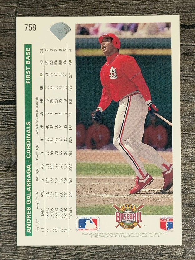1992 Upper Deck #758 Andres Galarraga