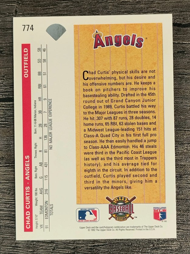 1992 Upper Deck #774 Chad Curtis RC