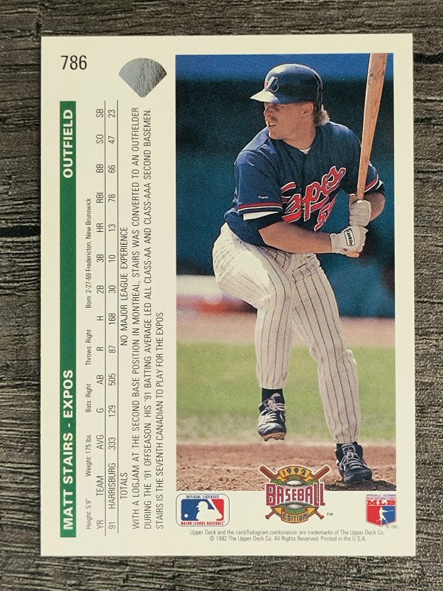 1992 Upper Deck #786 Matt Stairs RC